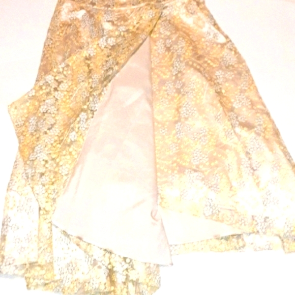 Alex Marie Dress Yellow Silverish Brocade Asymmetrical Special Occasion Size 2 - Picture 5 of 6